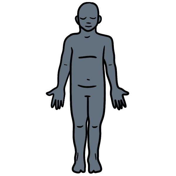 a dark blue human body with eyes closed and arms by their side